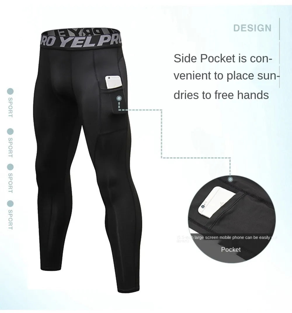 Pantaloni a Compressione da Uomo Leggings Calcio Corsa Palestra Leggins Calza