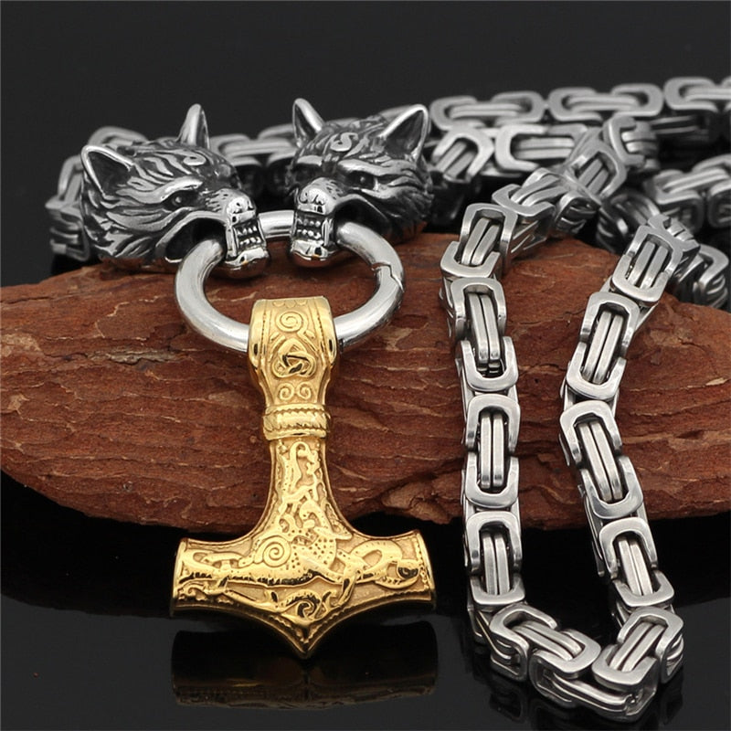 Thors Hammer Mjölnir Edelstahl Halskette Königskette schwarz schwarz Wikingerschmuck