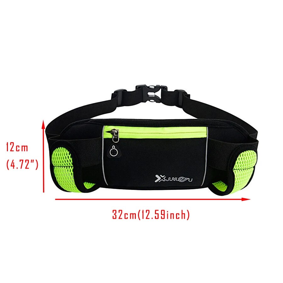 Laufen Gürtel mit 2 Wasserflaschen Taille Pack Reißverschlusstasche Bauch Tasche