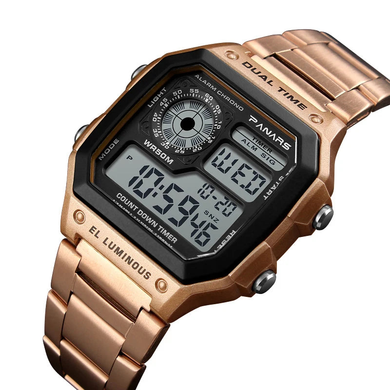 Herren Armbanduhr Digital Uhr Silber Edelstahl LED Quarzuhr Luxus Chronograph