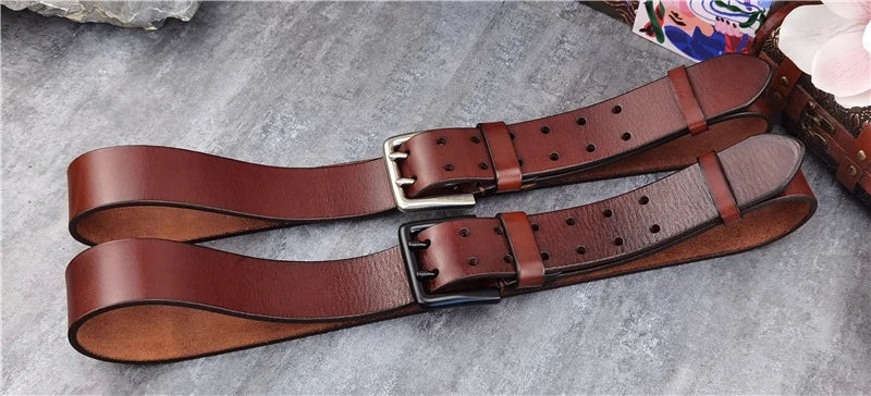 Jeans-Gürtel Herren Eckig Schnalle Echt Leder Gürtel Braun Breite Schnalle
