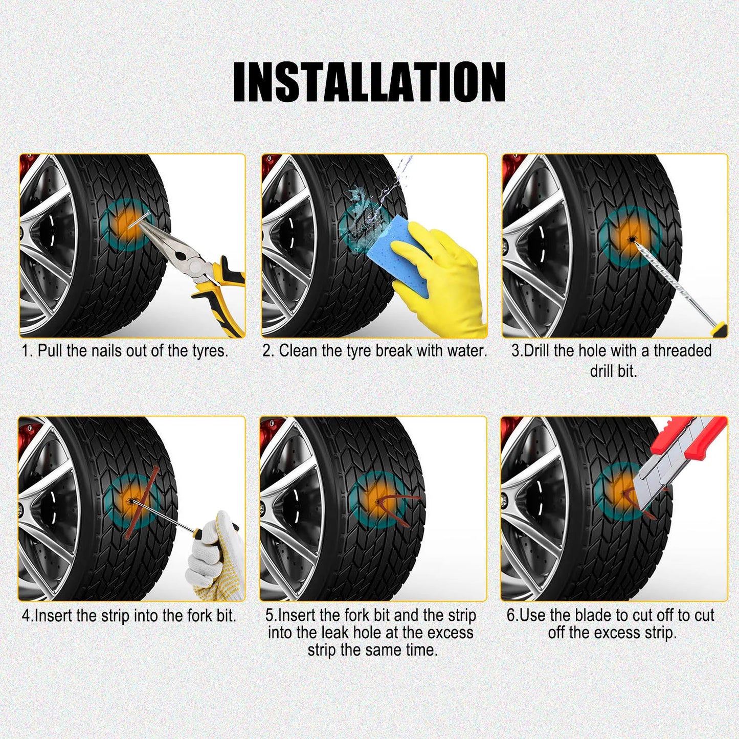 Auto Reifenreparatur Set PKW Pannenset 50Tlg Flickzeug + Zange Reparatur-Set