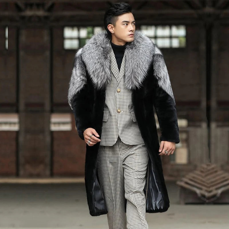 Herren Wintermantel Pelzmantel Kunstpelzmantel Herrenmantel Kunstpelz Mantel