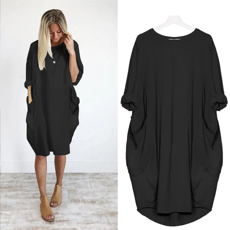 Frauen Maxikleid Pullikleid Sportkleid Kleid Sweatshirt Longtops Pulli Tunika