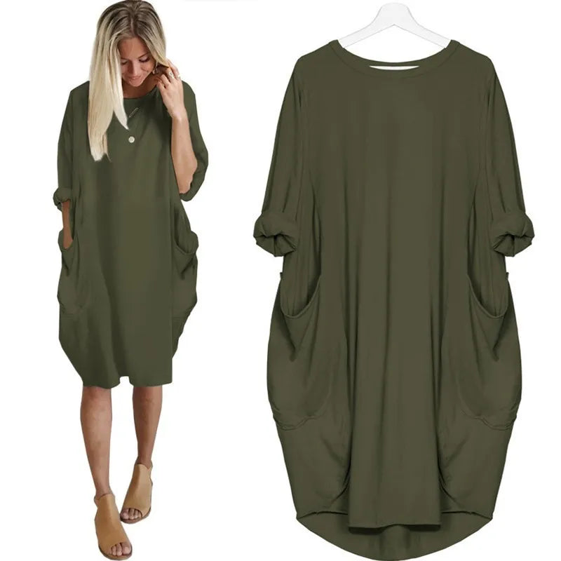 Frauen Maxikleid Pullikleid Sportkleid Kleid Sweatshirt Longtops Pulli Tunika