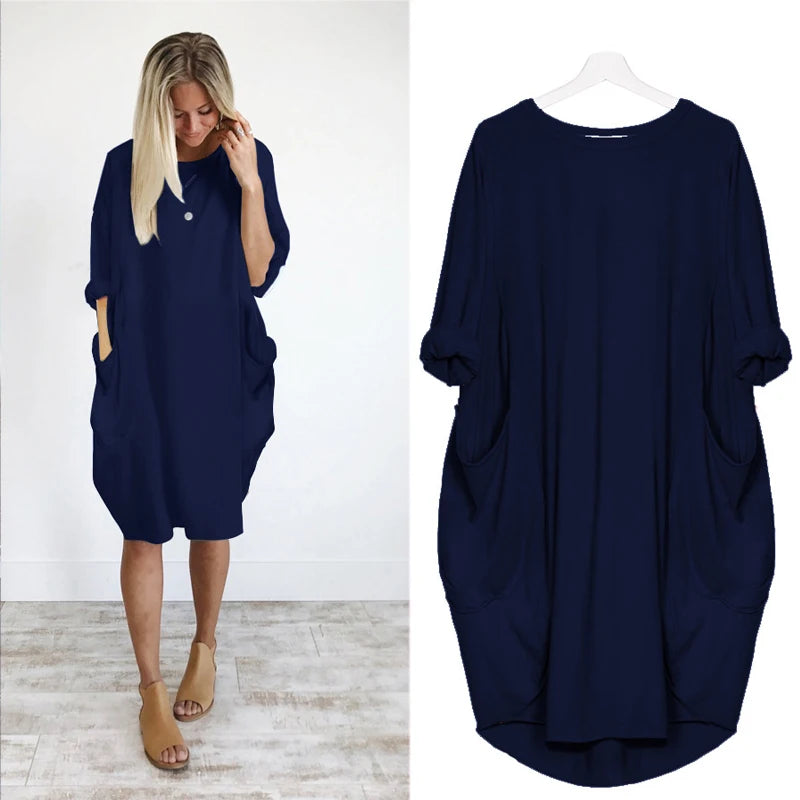 Frauen Maxikleid Pullikleid Sportkleid Kleid Sweatshirt Longtops Pulli Tunika
