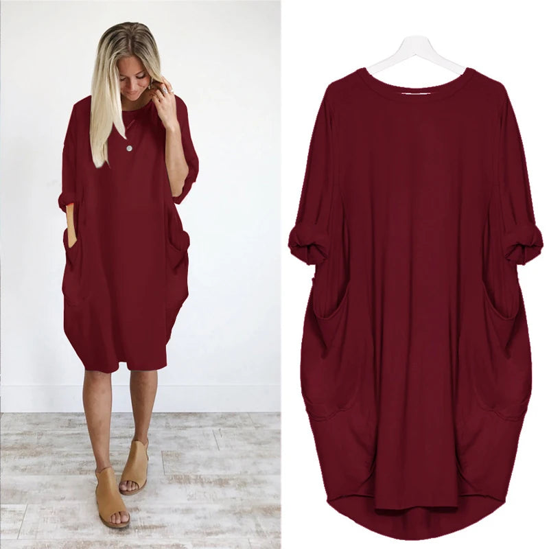 Frauen Maxikleid Pullikleid Sportkleid Kleid Sweatshirt Longtops Pulli Tunika