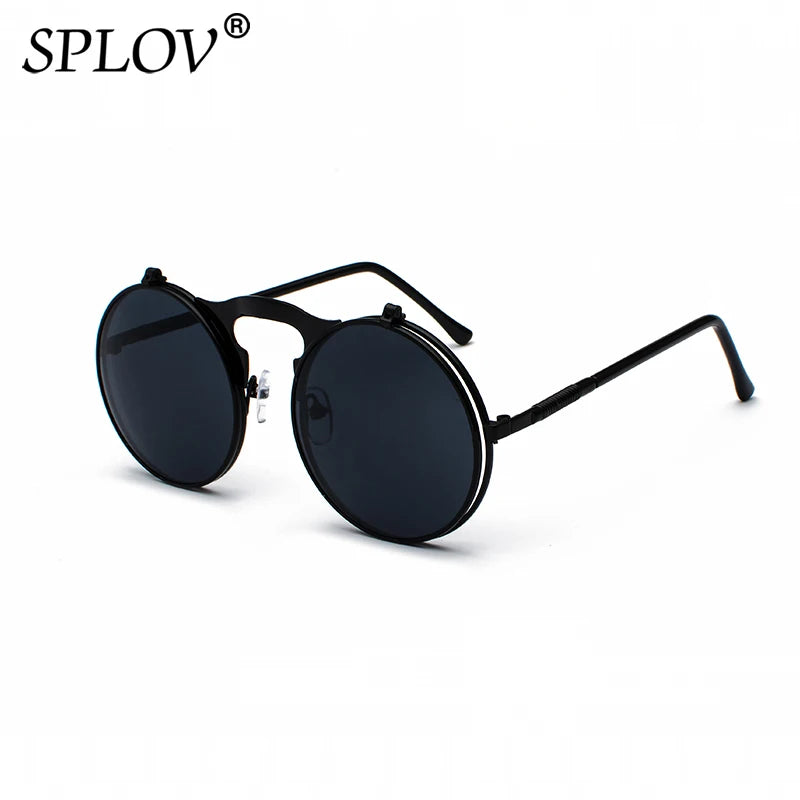 Damen Sonnenbrille Luxus Modische runde Herren Flip Brille Vintage UV400