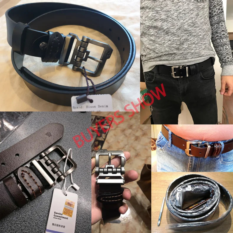 BISON DENIM Echtes Leder Gürtel Für Männer Geschenk Designer Jeans Gürtel männer Hohe Qualität Rindsleder Persönlichkeit Schnalle Vintage N71223