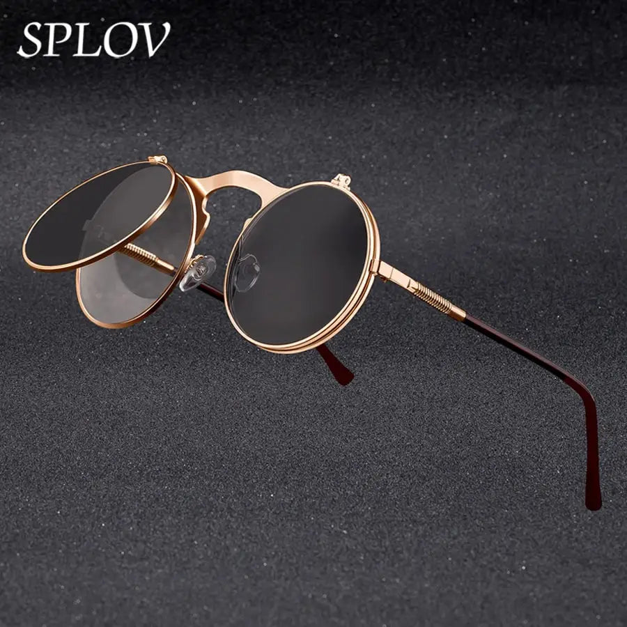 Damen Sonnenbrille Luxus Modische runde Herren Flip Brille Vintage UV400