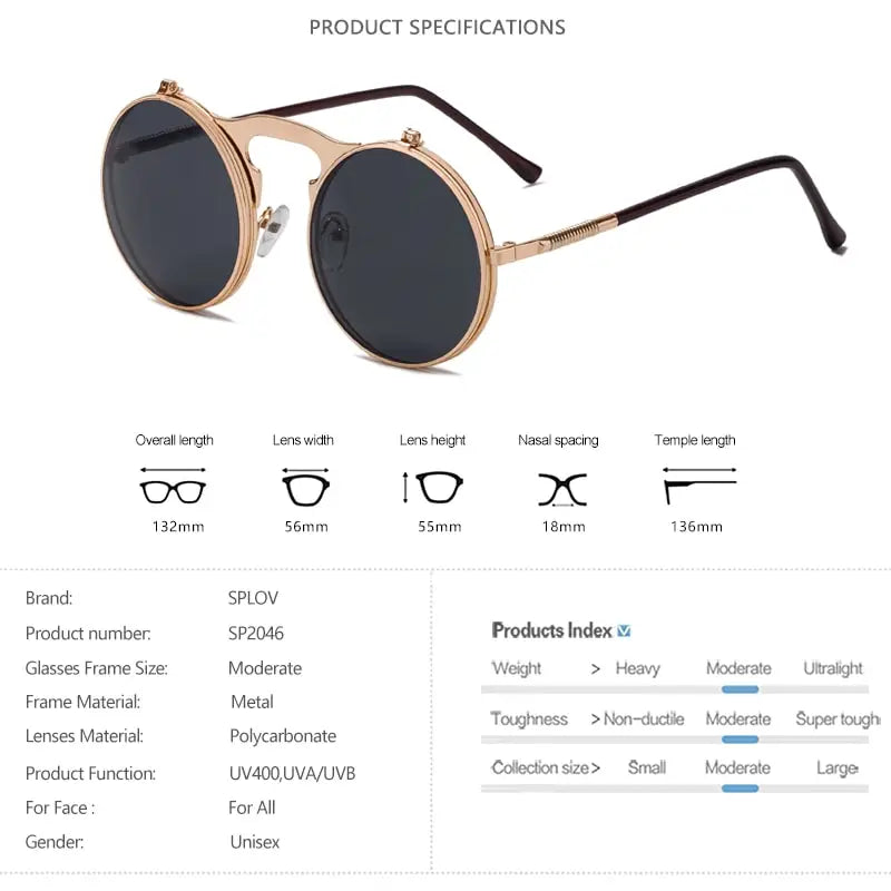 Damen Sonnenbrille Luxus Modische runde Herren Flip Brille Vintage UV400