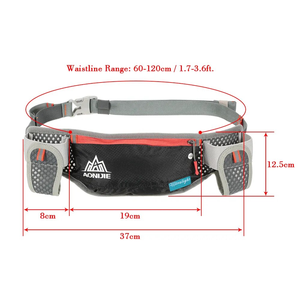 Laufen Gürtel mit 2 Wasserflaschen Taille Pack Reißverschlusstasche Bauch Tasche