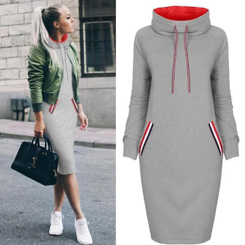 Frauen Langarm Minikleid Kapuzenpullover Kleid Hoodie Sweatshirt Sweatkleid
