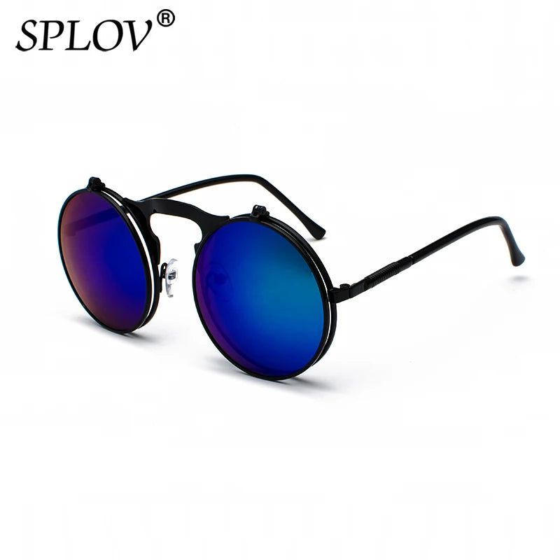 Damen Sonnenbrille Luxus Modische runde Herren Flip Brille Vintage UV400