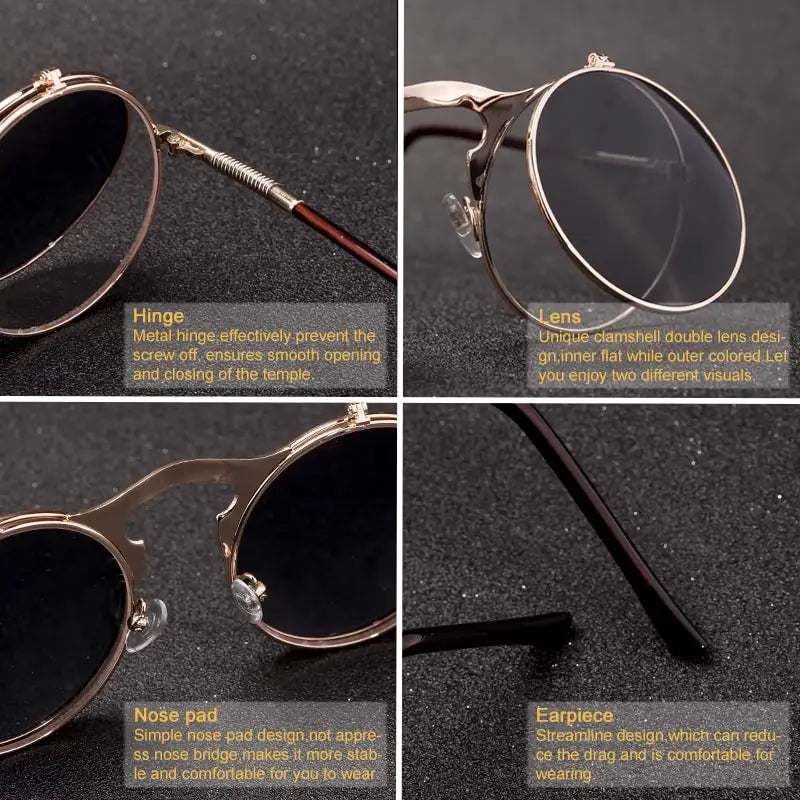 Damen Sonnenbrille Luxus Modische runde Herren Flip Brille Vintage UV400