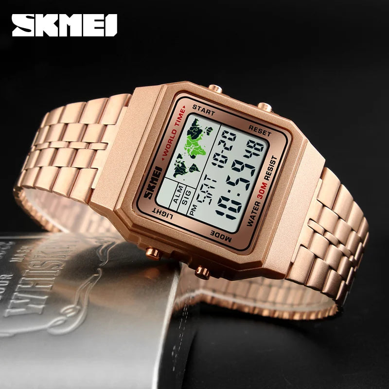 Herren Armbanduhr Digital Uhr Silber Edelstahl Quarzuhr Luxus Chronograph