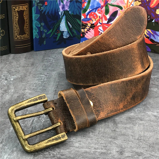 Jeans-Gürtel Herren Eckig Schnalle Echt Leder Gürtel Braun Breite Schnalle