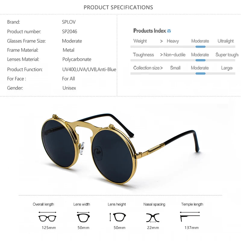 Damen Sonnenbrille Luxus Modische runde Herren Flip Brille Vintage UV400