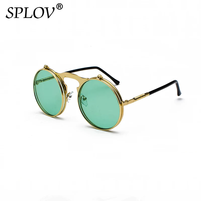 Damen Sonnenbrille Luxus Modische runde Herren Flip Brille Vintage UV400