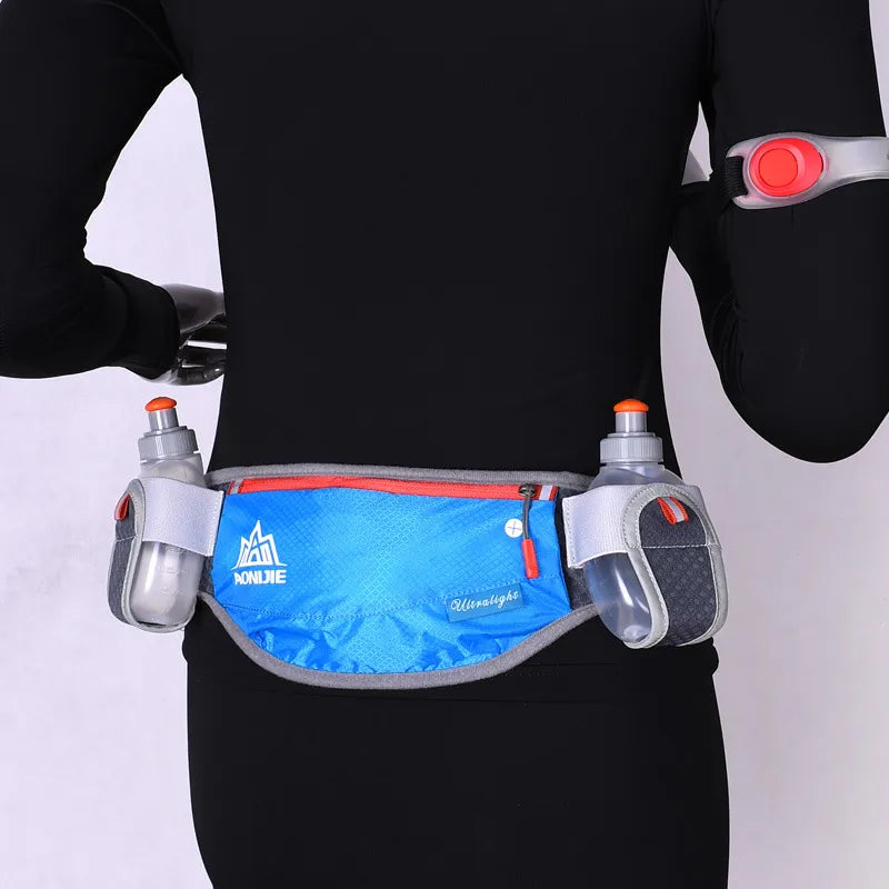 Laufen Gürtel mit 2 Wasserflaschen Taille Pack Reißverschlusstasche Bauch Tasche