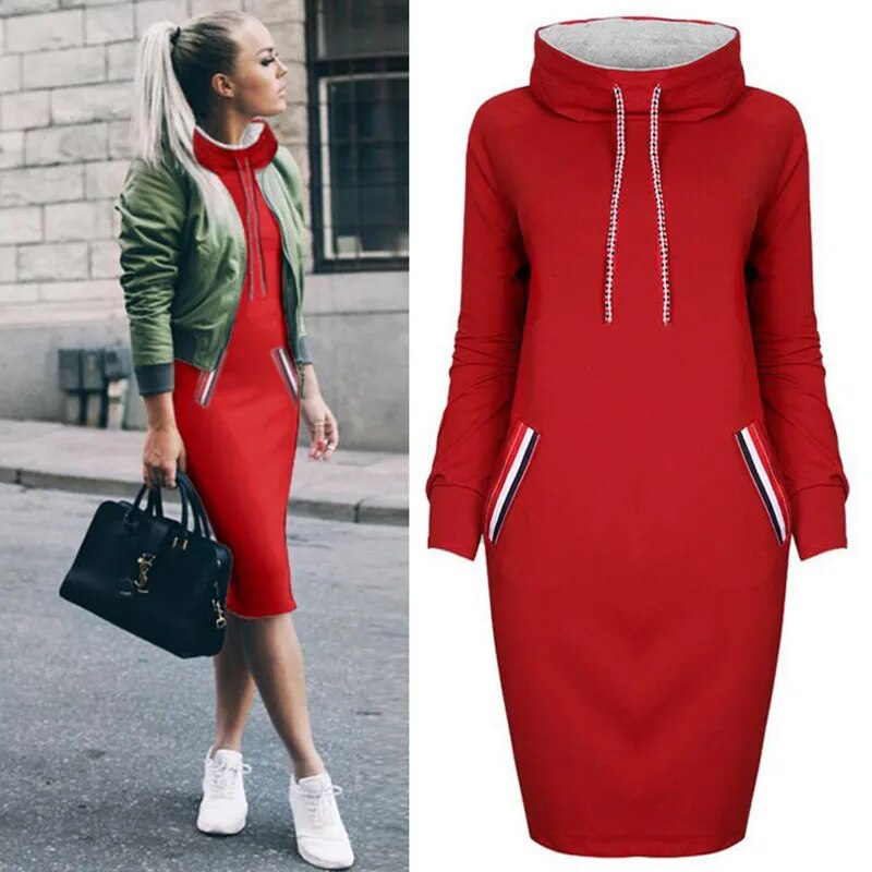 Frauen Langarm Minikleid Kapuzenpullover Kleid Hoodie Sweatshirt Sweatkleid