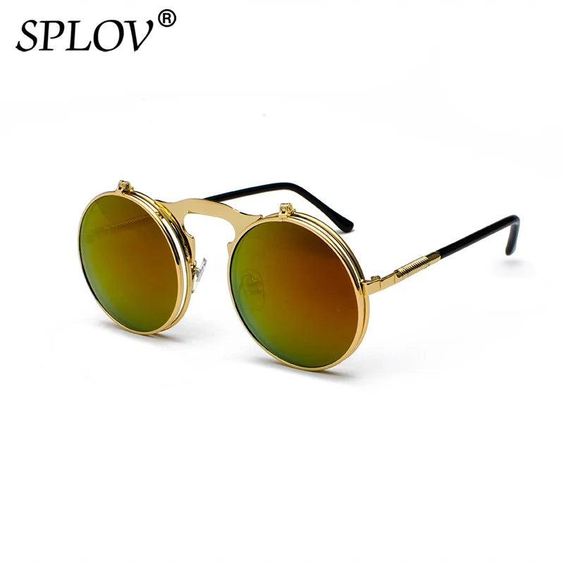 Damen Sonnenbrille Luxus Modische runde Herren Flip Brille Vintage UV400