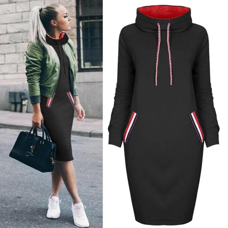Frauen Langarm Minikleid Kapuzenpullover Kleid Hoodie Sweatshirt Sweatkleid