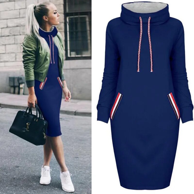 Frauen Langarm Minikleid Kapuzenpullover Kleid Hoodie Sweatshirt Sweatkleid