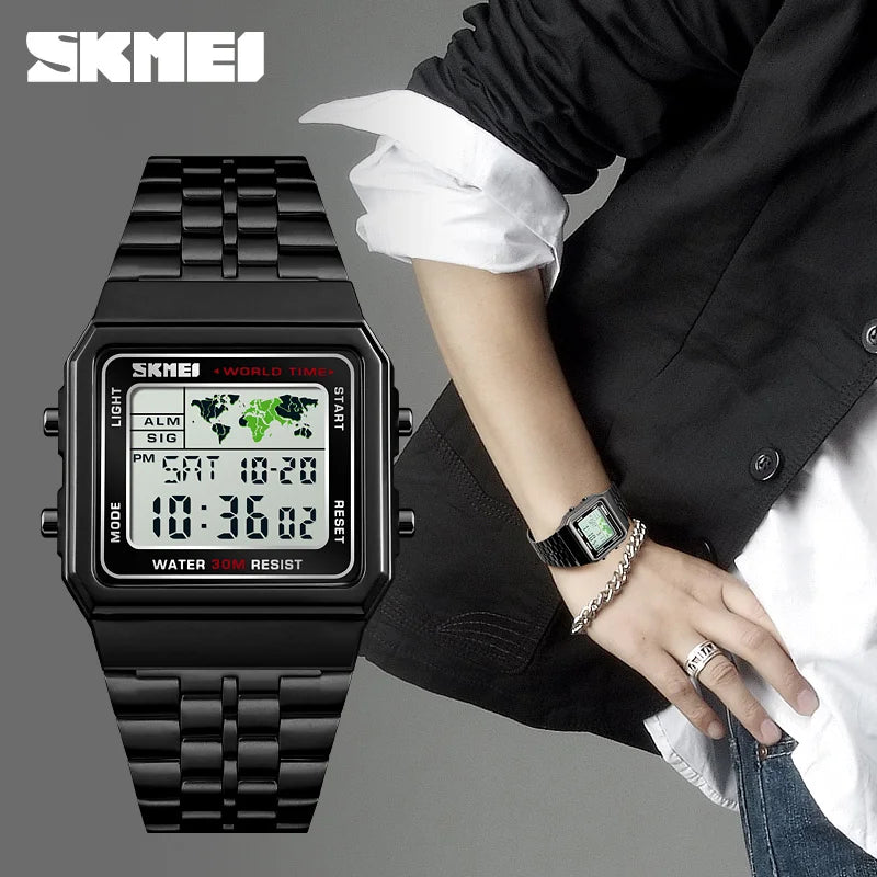 Herren Armbanduhr Digital Uhr Silber Edelstahl Quarzuhr Luxus Chronograph