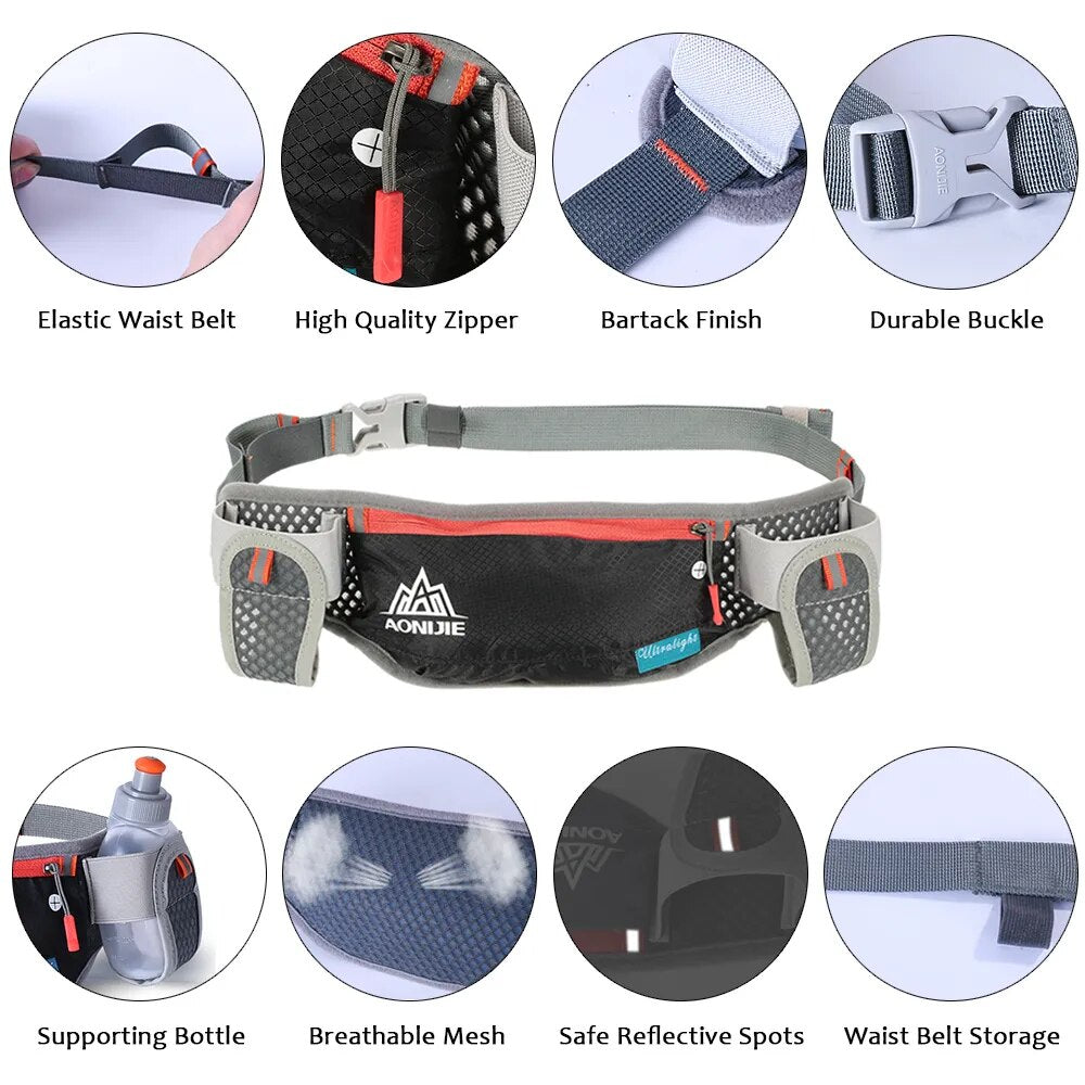 Laufen Gürtel mit 2 Wasserflaschen Taille Pack Reißverschlusstasche Bauch Tasche