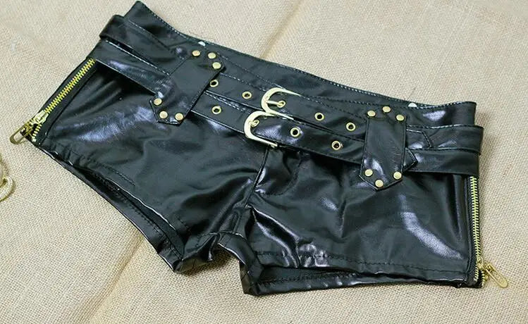 Damen Bermuda Shorts Hotpants Kurze Hose PU Leder Trendy Pants Clubwear