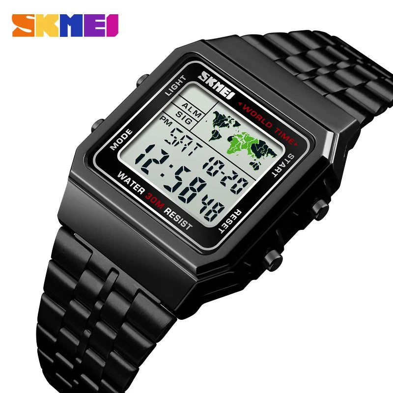 Herren Armbanduhr Digital Uhr Silber Edelstahl Quarzuhr Luxus Chronograph