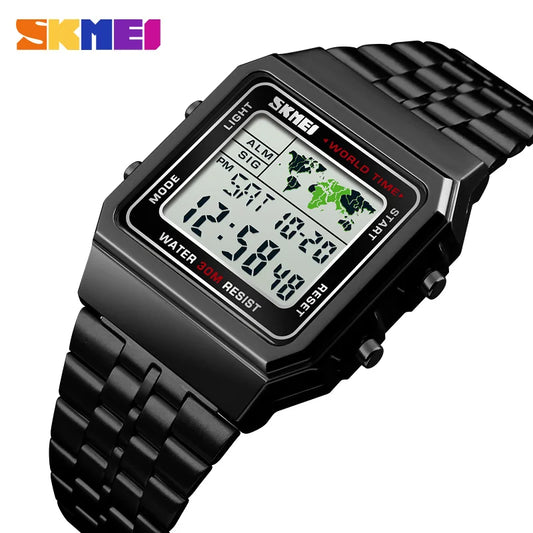 Herren Armbanduhr Digital Uhr Silber Edelstahl Quarzuhr Luxus Chronograph