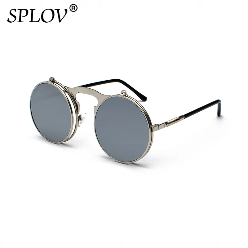 Damen Sonnenbrille Luxus Modische runde Herren Flip Brille Vintage UV400