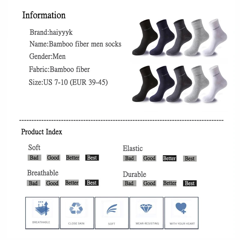 10 Paar Herren Business Socken aus Bambusfaser Atmungsaktives Größe 38-45