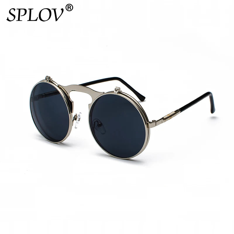 Damen Sonnenbrille Luxus Modische runde Herren Flip Brille Vintage UV400