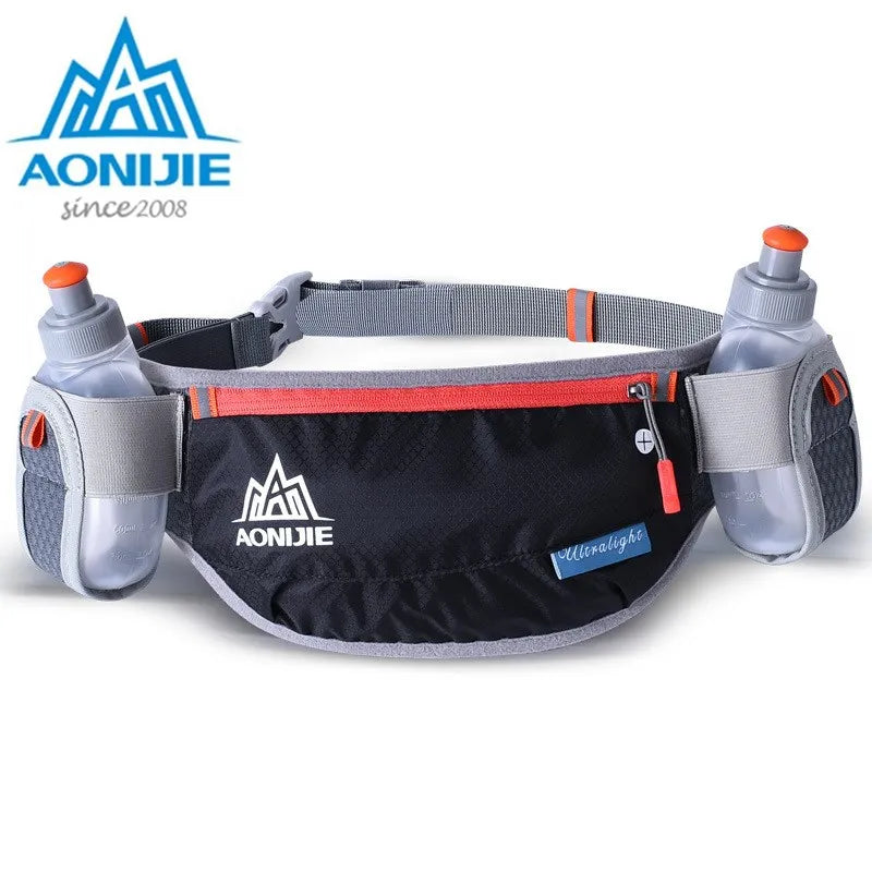 Laufen Gürtel mit 2 Wasserflaschen Taille Pack Reißverschlusstasche Bauch Tasche