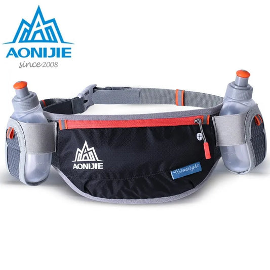 Laufen Gürtel mit 2 Wasserflaschen Taille Pack Reißverschlusstasche Bauch Tasche
