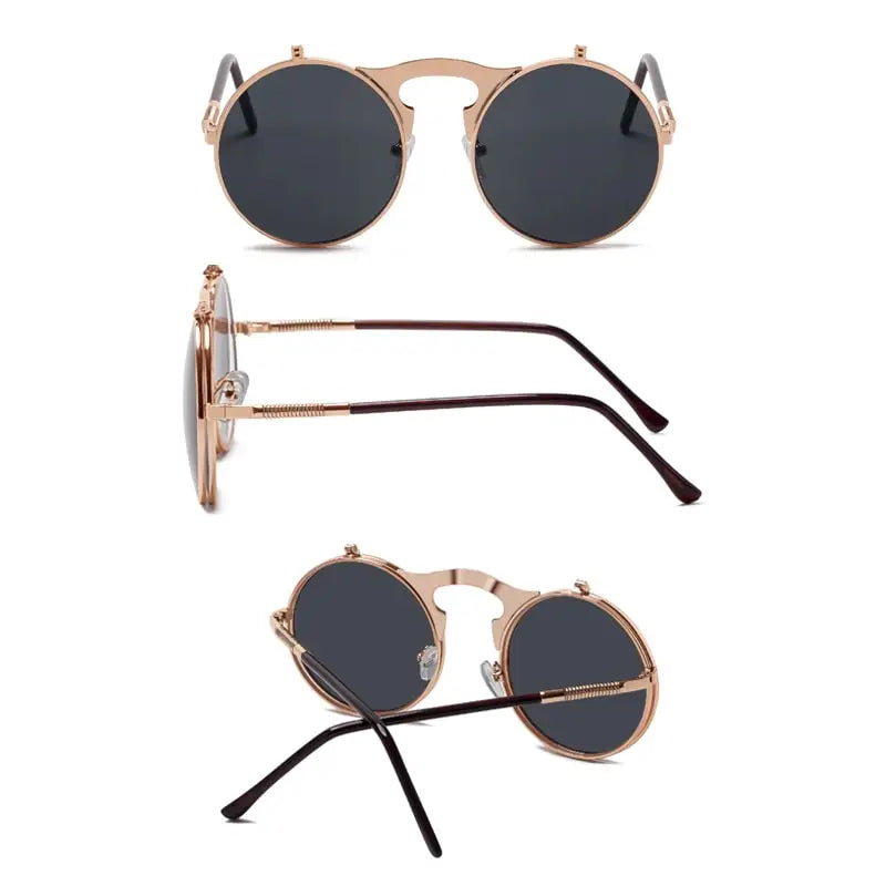Damen Sonnenbrille Luxus Modische runde Herren Flip Brille Vintage UV400
