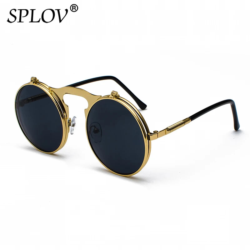 Damen Sonnenbrille Luxus Modische runde Herren Flip Brille Vintage UV400