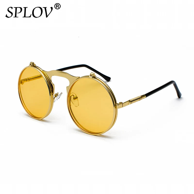 Damen Sonnenbrille Luxus Modische runde Herren Flip Brille Vintage UV400