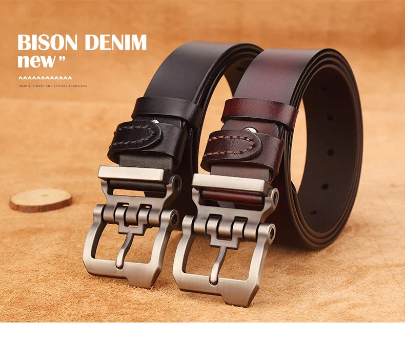 BISON DENIM Echtes Leder Gürtel Für Männer Geschenk Designer Jeans Gürtel männer Hohe Qualität Rindsleder Persönlichkeit Schnalle Vintage N71223