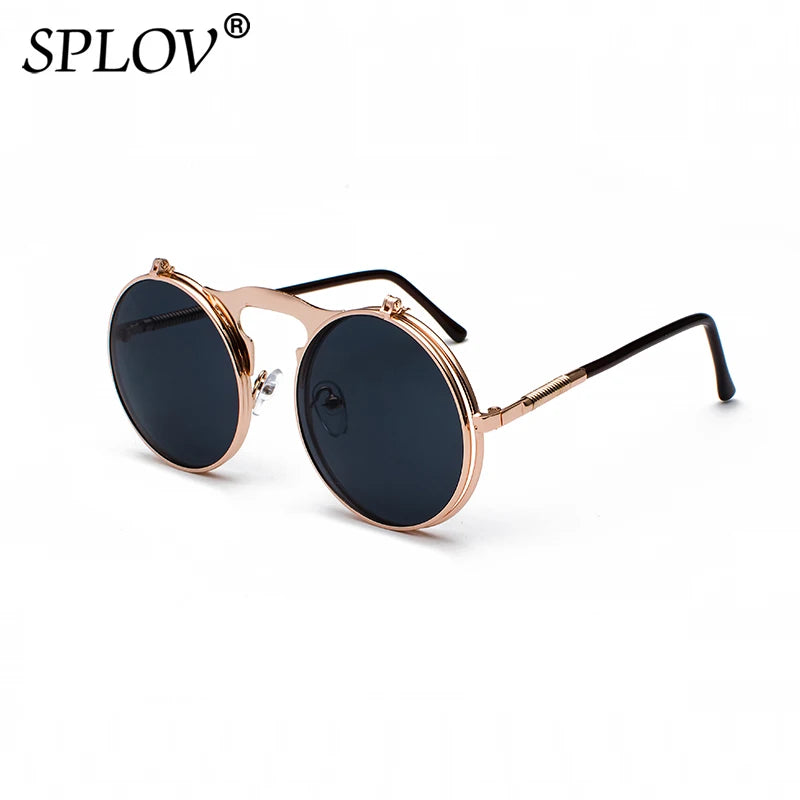 Damen Sonnenbrille Luxus Modische runde Herren Flip Brille Vintage UV400
