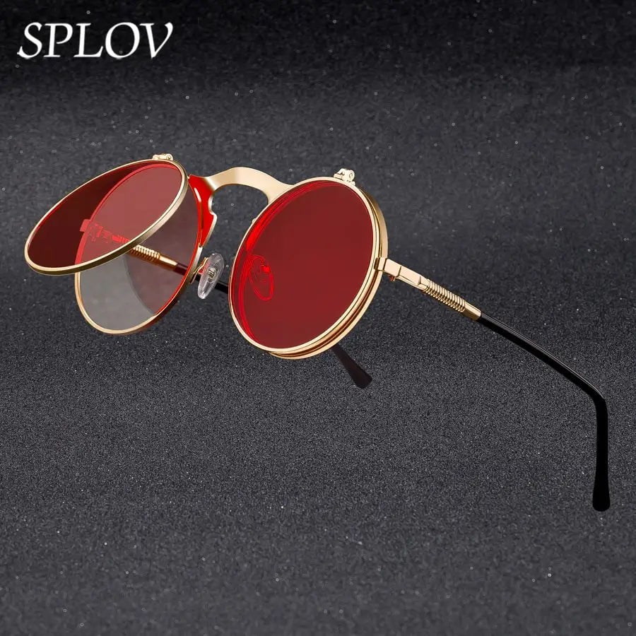 Damen Sonnenbrille Luxus Modische runde Herren Flip Brille Vintage UV400