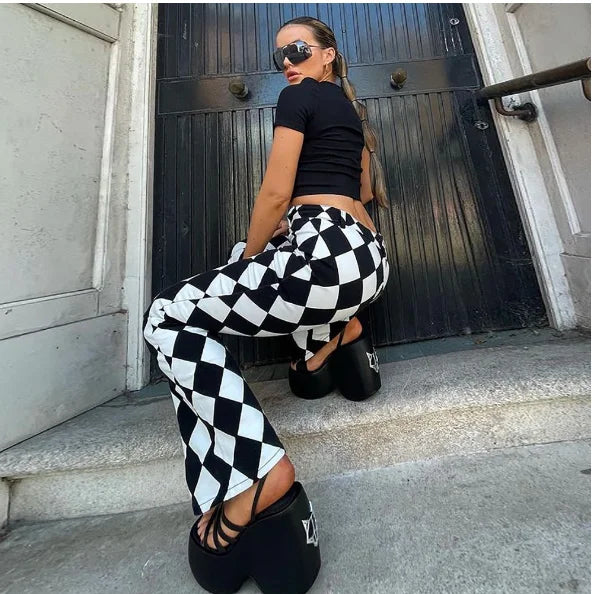 Damen Leggings Kariert Tartan Karo Muster Bootcut Hüftjeans Schlaghose Flared