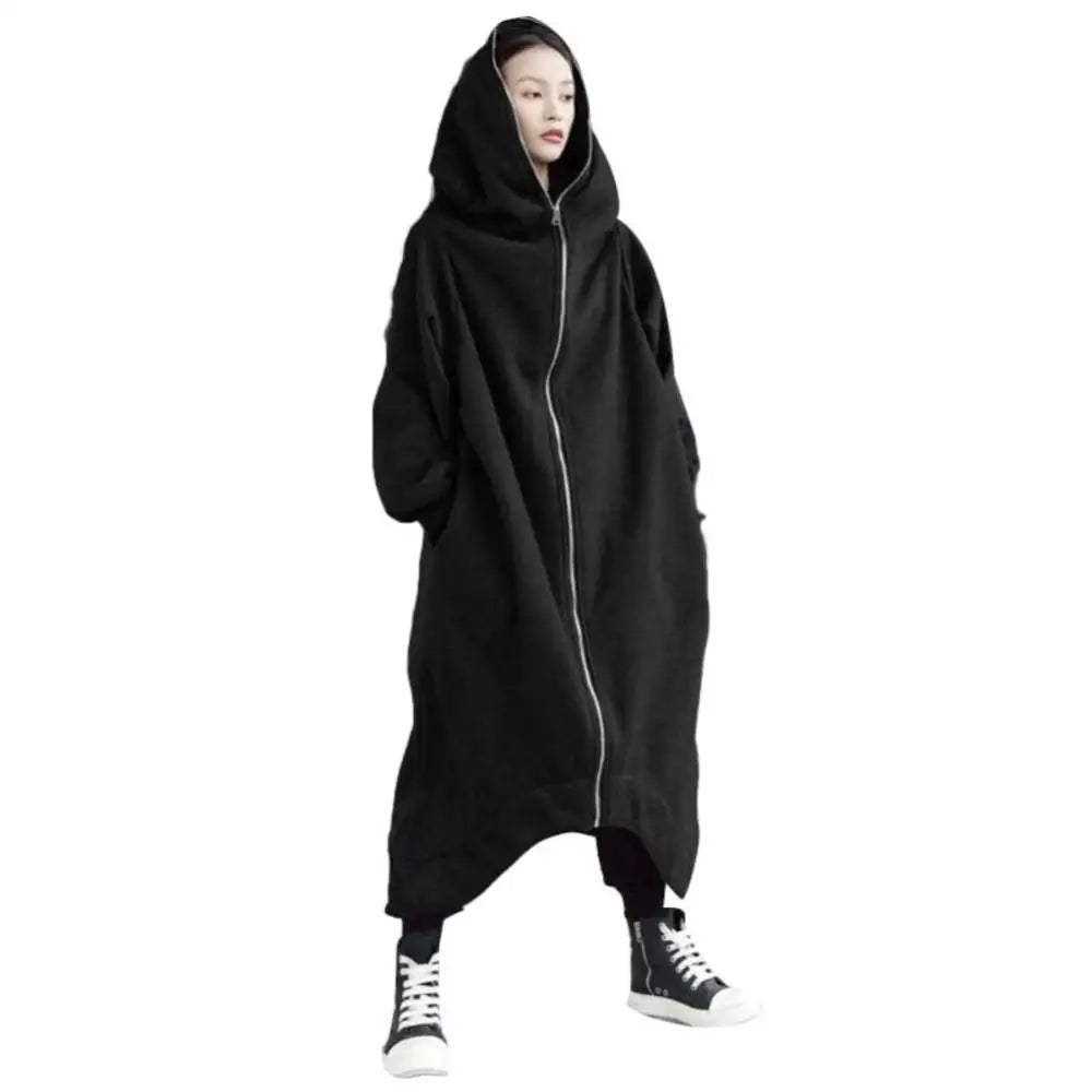 Damen Hoodie Kapuzenpullover lange Jacke Zipper Sweater Pullover Streetwear