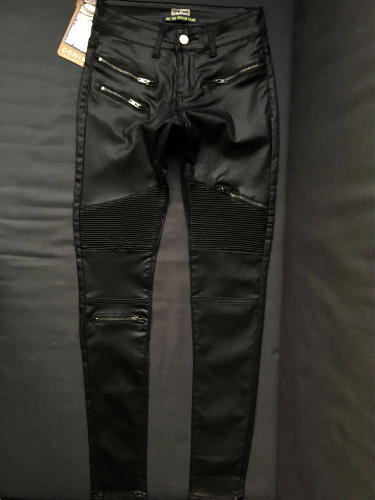 Sexy Damen Stretch Leggings Leggins Gothic Punk Hose PU Lederhose Reißverschluss