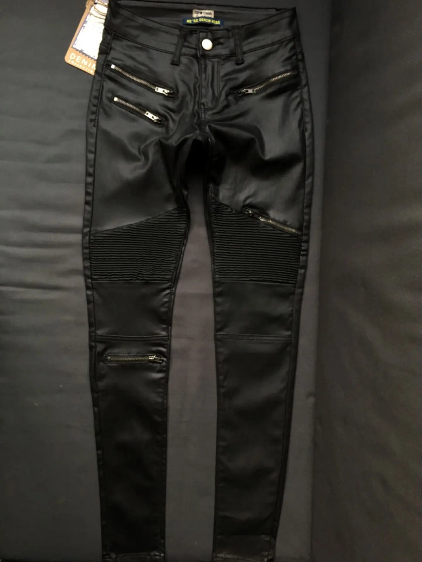 Sexy Damen Stretch Leggings Leggins Gothic Punk Hose PU Lederhose Reißverschluss