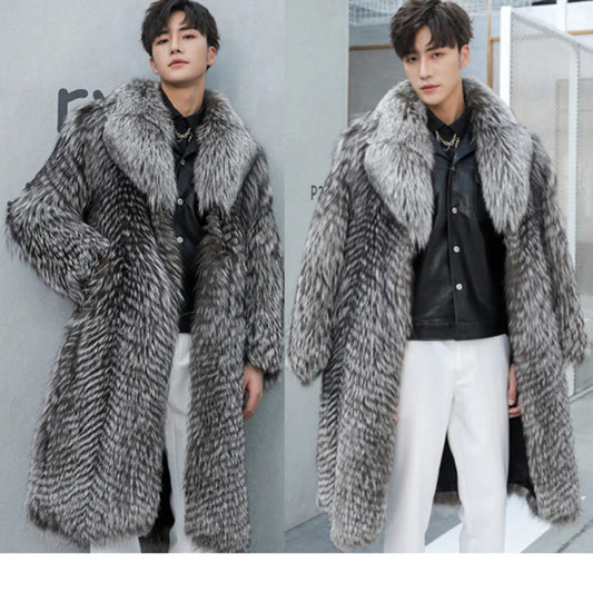 Herren Wintermantel Pelzmantel Kunstpelzmantel Herrenmantel Kunstpelz Mantel