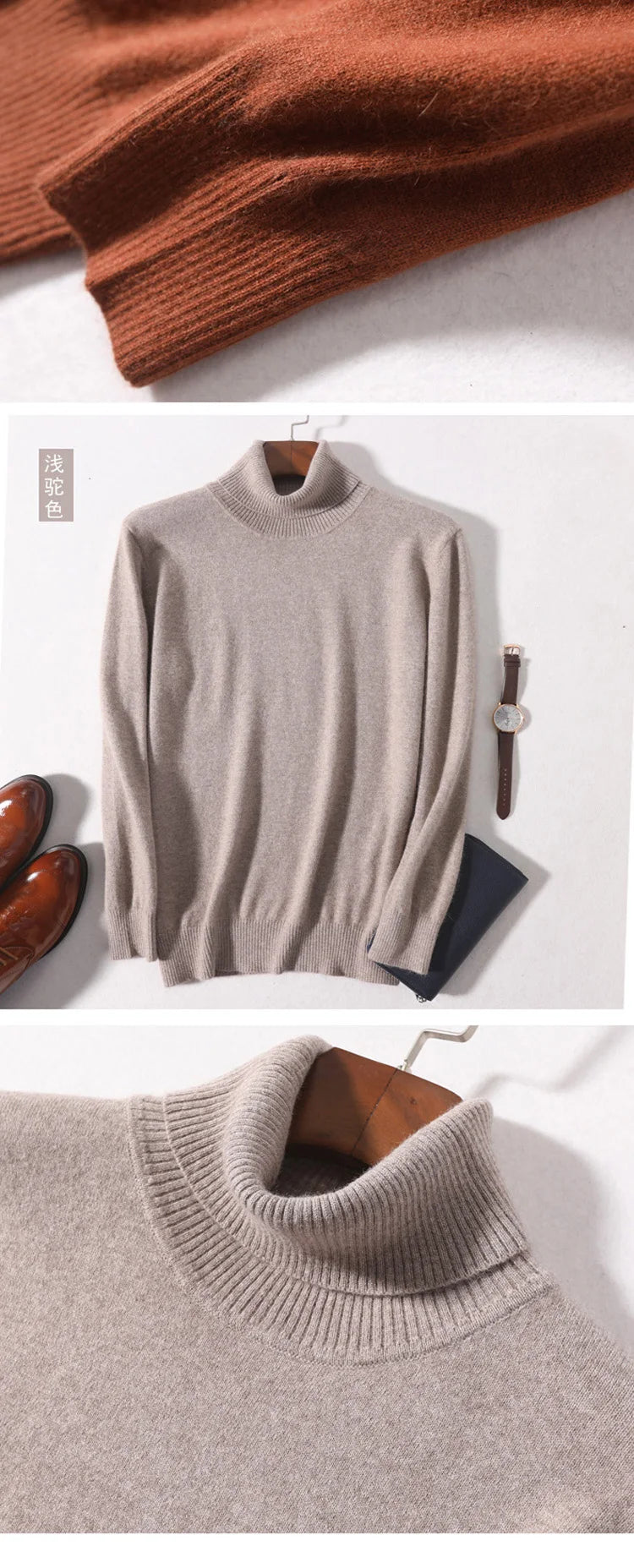 Herren Rollkragen Pullover Sweatshirt Langarm Pulli Sweater Shirt 100% Kaschmir